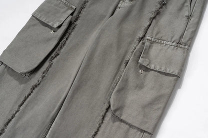 y2k streetwear tassel multi pocket jeans for men straight solid baggy cargo pants pantalones hombre casual denim trousers unique cargo style 902