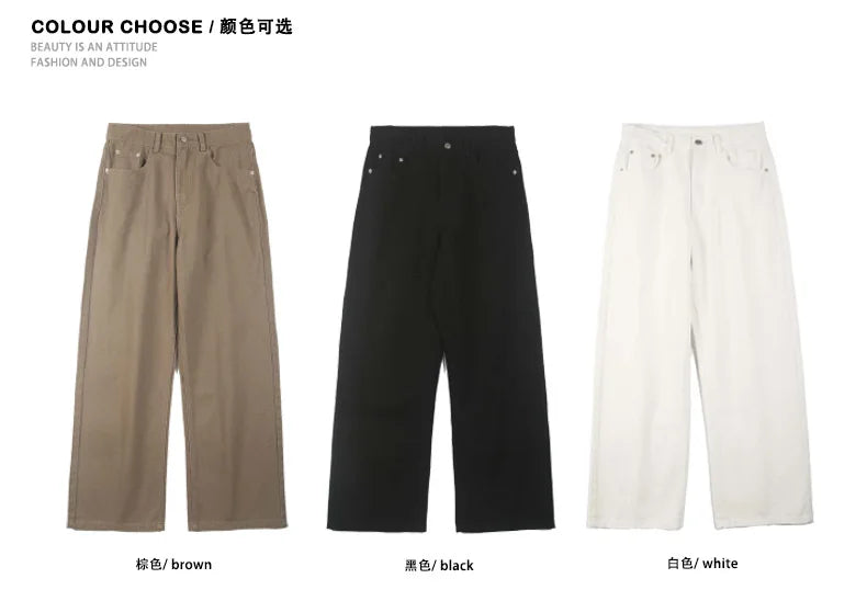 men solid color denim wide leg straight streetwear fashion loose casual jeans pants women y2k jeans trousers unique jeans style 1709
