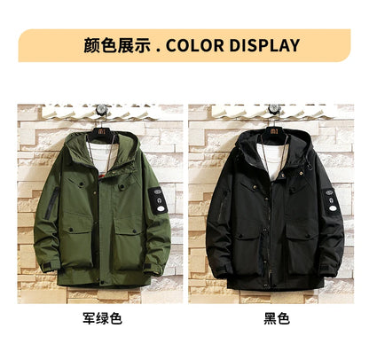 men jacket fashion 2024 army green punch jackets oversized hooded jacket collage zip design patch outdoor coat unique default style 6088