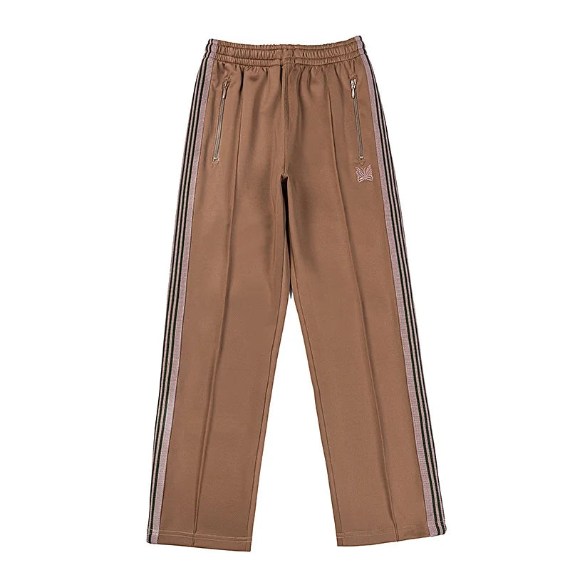 good quality brown motion casual pants men woman lovers trend side edge weaving embroidery drawstring loose trousers relaxed fit trousers