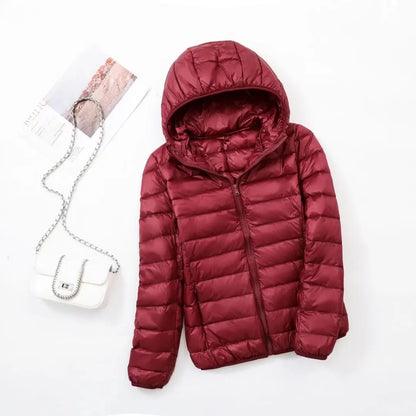plus size thin light down jacket women 2023 autumn winter slim short hooded warm white duck down coat women outerwear streetwear unique shorts style 4265