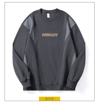 Men Handsome Splice Embroidery Fashion Loose Casual Pullover Sweatshirt Spring Autumn Plus Size Hoodies for Man Clothing Street King Limited