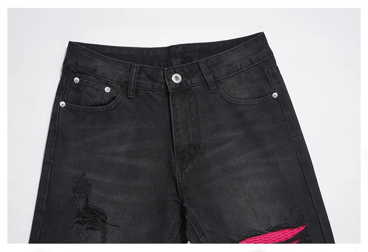 knee ripped patchwork jeans for men hip hop skinny biker taped jean trouser slim fit black denim pants fashion streetwear jogger unique joggers style 2015