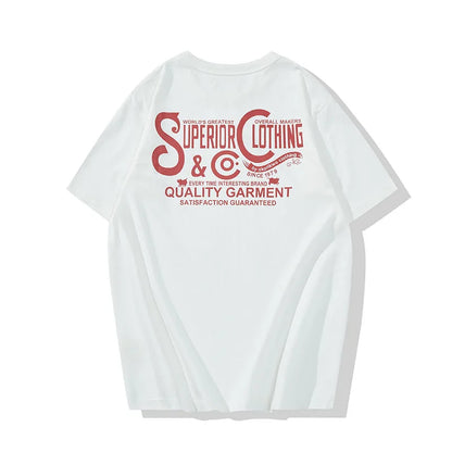 Vintage Amekaji Letter Printed T-shirt Men 2022 Spring Summer New Round Neck Short Sleeve Motorcycle T Shirt Cotton Tees Street King Limited