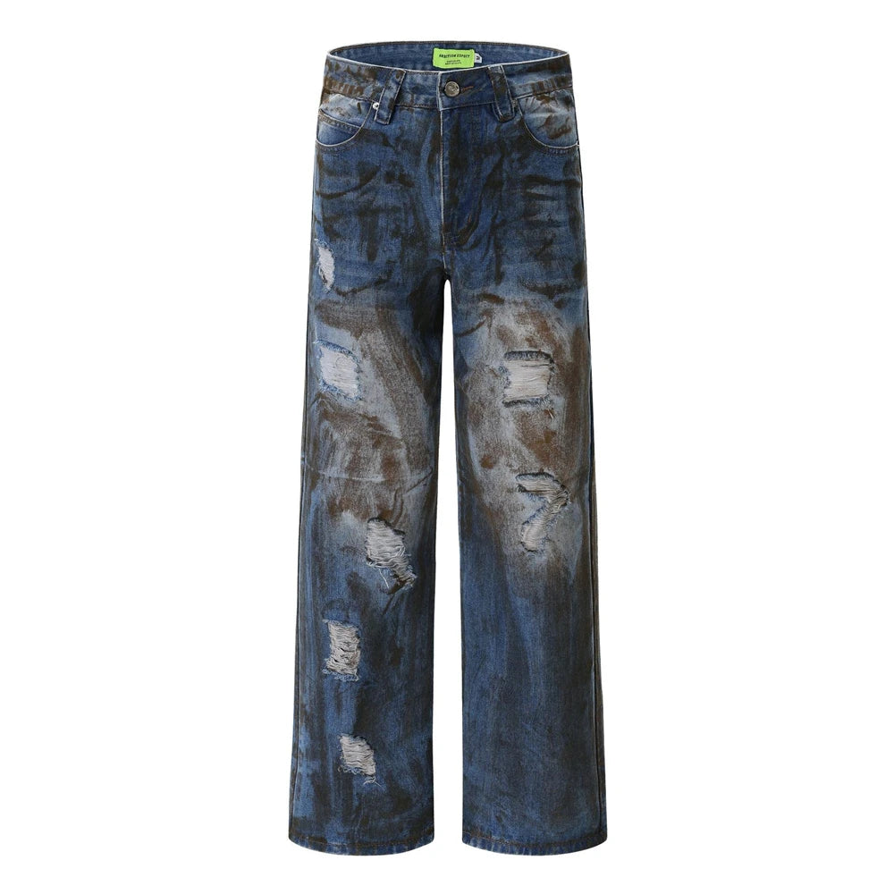 vintage ripped straight jeans blue distressed baggy jeans trousers streetwear luxury loose casual denim pants male y2k hombre unique jeans style 5121