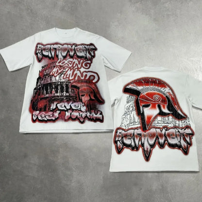 2024 Summer American Retro Personalized Anime Print Oversized Short-sleeved Men Y2k Harajuku Fashion Casual Loose T-shirt Women Street King Limited