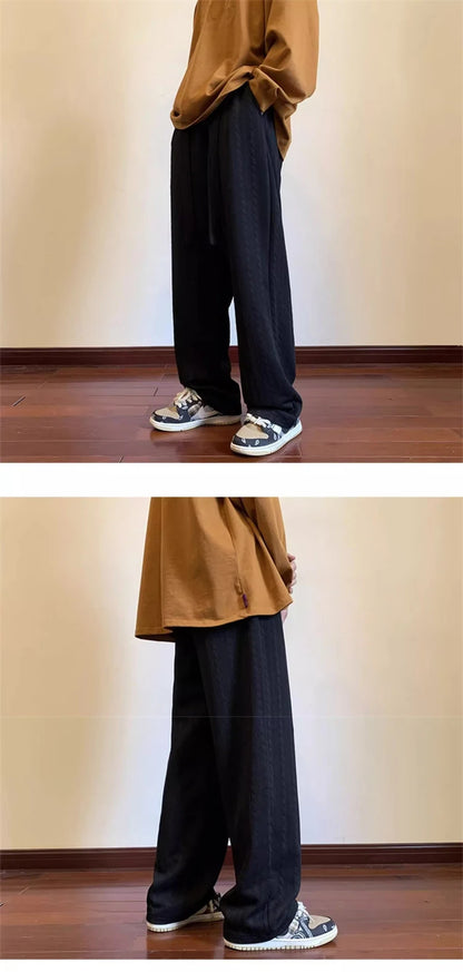 autumn waffle foam striped design pants for men new high street wide leg straight trousers casual y2k vintage pantalones hombre unique default style 95