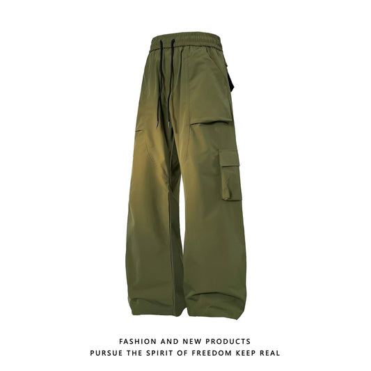 multi pocket mens wide leg straight cargo pants korean fashion track pants male casual loose mopping trousers four seasons baggy cargo bottoms