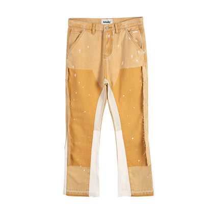high street spliced speckled ink micro flare pants for men and women patchwork baggy jeans ropa hombre casual denim trousers 2 unique jeans style 1124