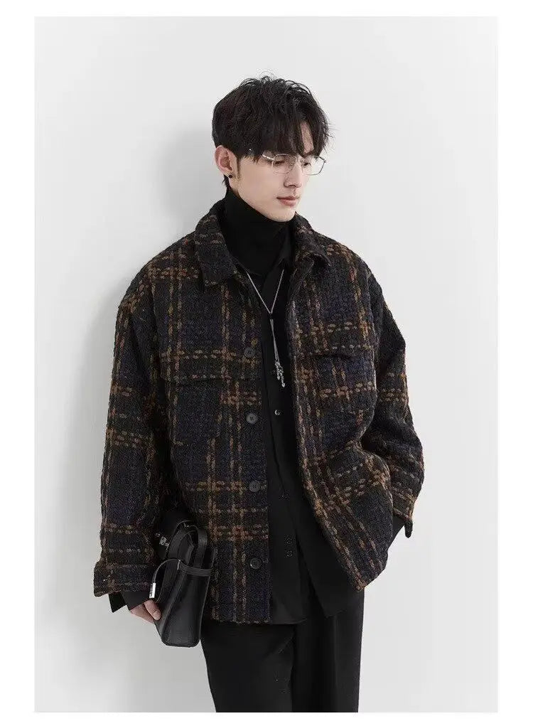 Spring and Autumn High Street Men and Women Trendy Personalized Plaid Collar Jacket Couple Retro Korean Coat Harajuku Top y2k Street King Limited
