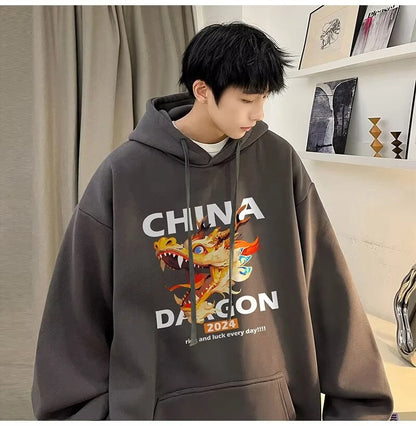 2024 New China Dragon Graphic Hoodies Men Hip Hop Streetwear Hoodie Sweatshirt Harajuku Fleece Printed Pullover Hoody Clothes Street King Limited