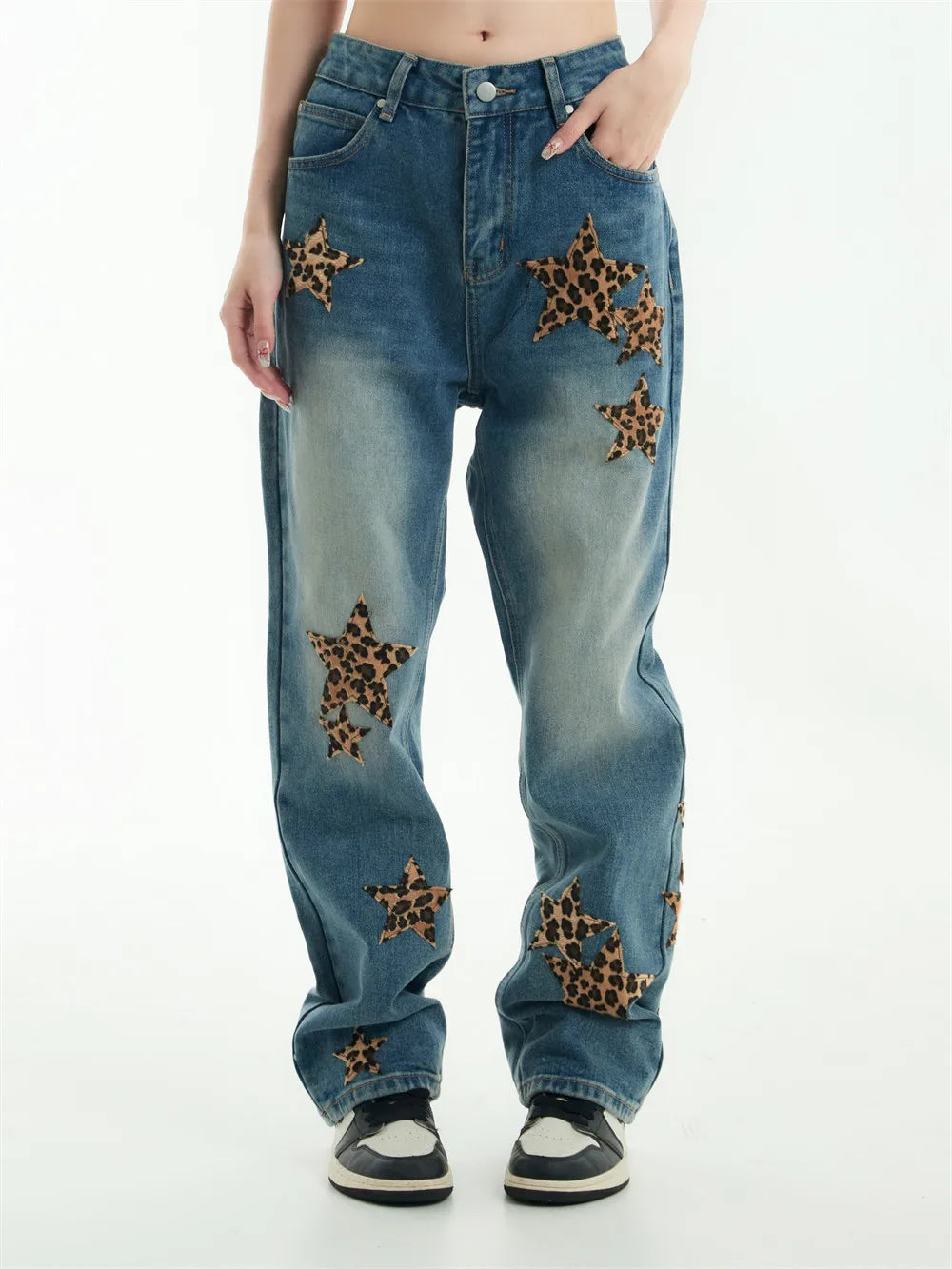 black baggy jeans men star patchwork straight denim pants fashion jeans male streetwear hip hop y2k loose trousers unique jeans style 4879