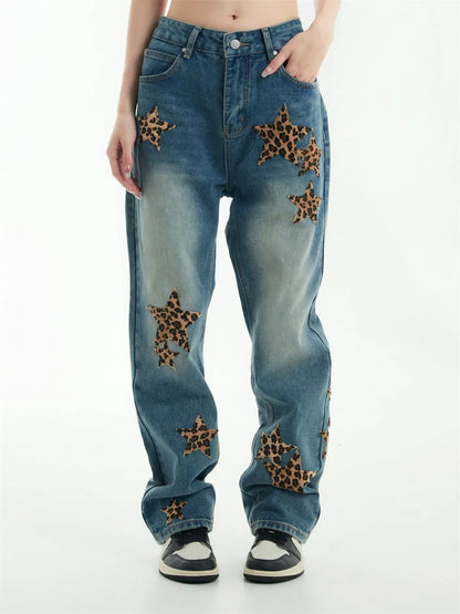 black baggy jeans men star patchwork straight denim pants fashion jeans male streetwear hip hop y2k loose trousers unique jeans style 4879
