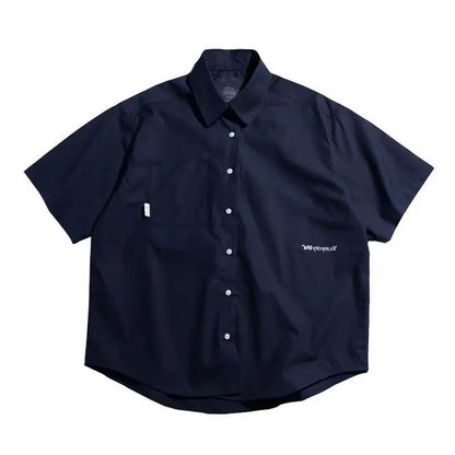 Summer Japanese retro Hong Kong style workwear short-sleeved shirt for women street loose casual versatile Korean style shirt Street King Limited