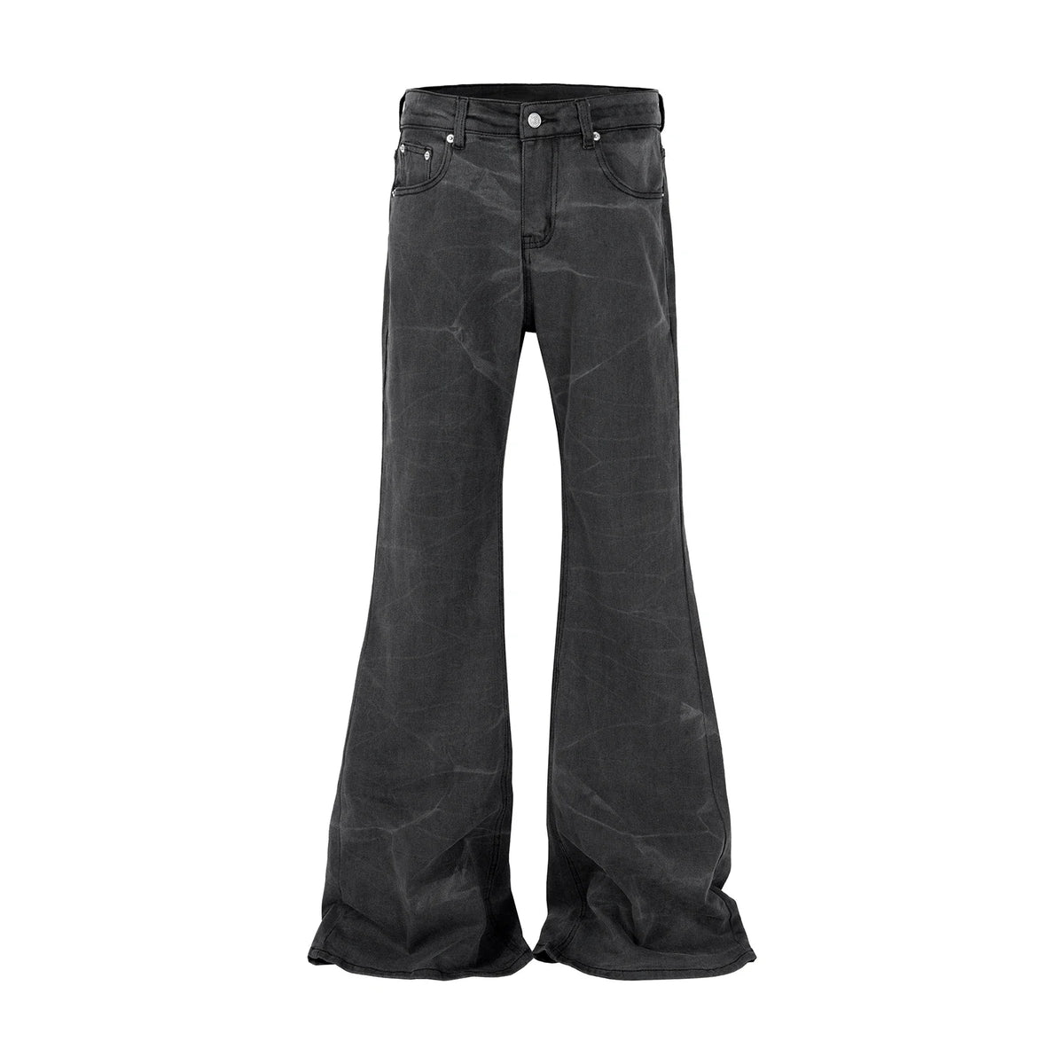 streetwear washed water wave patterned micro flared jeans for men straight pantalones hombre casual baggy denim trousers unique jeans style 4414