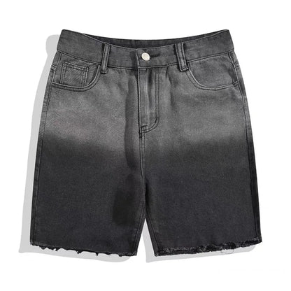 Summer Gradient Denim Shorts Men's Fashion Retro Denim Shorts Mens Streetwear Korean Loose Hip-hop Straight Denim Shorts Men Street King Limited