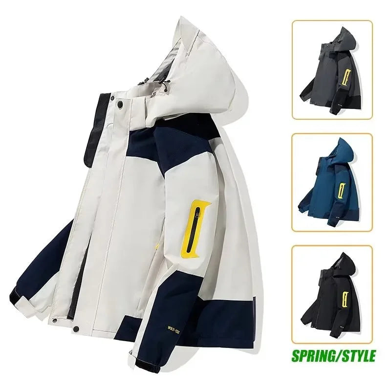 new colorblock pocket zip up hooded outdoor jackets for men fashion waterproof casual bomber jacket y2k motorcycle veste homme urban fashion pants