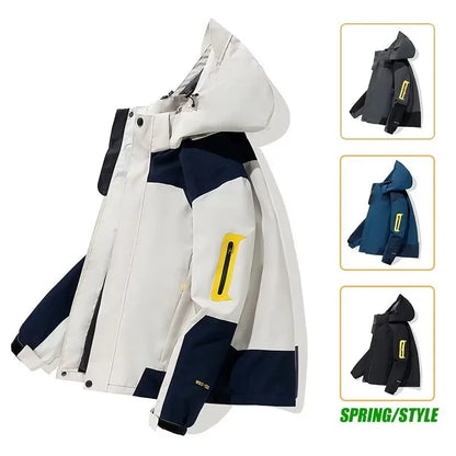 new colorblock pocket zip up hooded outdoor jackets for men fashion waterproof casual bomber jacket y2k motorcycle veste homme urban fashion pants
