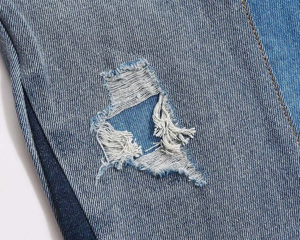 high street patchwork hole ripped baggy jeans for men straight pocket washed distressed casual denim trousers oversized unique jeans style 4025