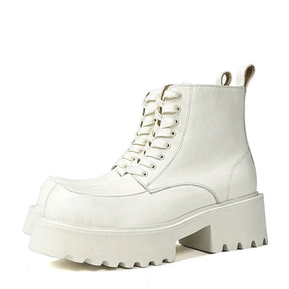 Men's Genuine Leather High Sole Platform Streetwear Fashion Casual Increase Boots Male Punk Gothic Rock Motorcycle Boots Shoes Street King Limited