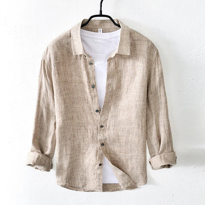 Vintage Linen Shirt Men Spring Autumn New Khaki Lapel Loose Long Sleeve Shirt Retro Casual Solid Breathable Cardigan Top Tees Street King Limited
