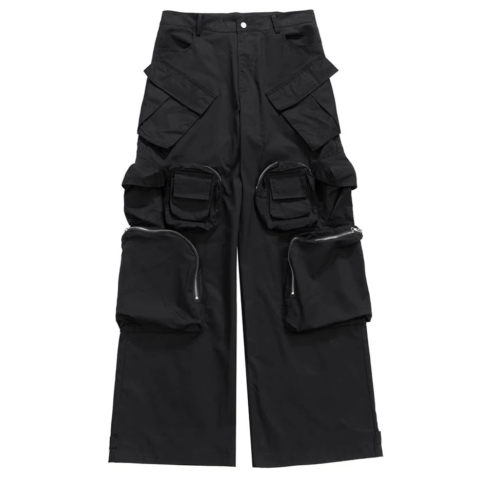 techwear baggy cargo pants multi pocket luxury designer fashion loose pants hip hop harajuku black trousers unique cargo style 1068