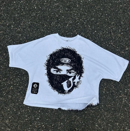 Summer Gothic Trendy Brand Rock Hip-hop New T-shirt Men Y2k American Street Retro Anime Print Oversized Short-sleeved Tops Women Street King Limited