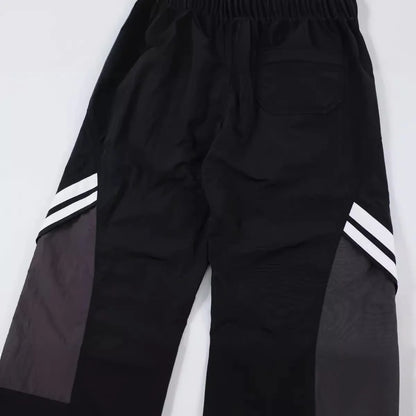 men black sports pants y2k striped patchwork joggers baggy pants hip hop casual drawstring waist quick drying trousers unique joggers style 3725