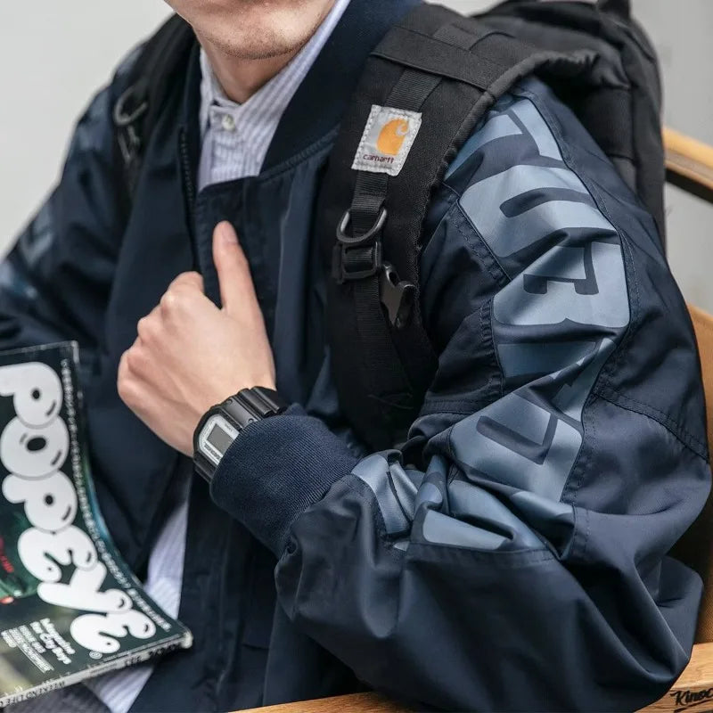 japanese trendy charge jacket mens american pilot windproof tooling coats thin loose letter printed unisex baseball jersey unique default style 2267