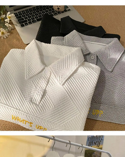 Korean waffle short-sleeved polo shirt with cartoon pattern summer jacquard collar t-shirt for men ins Hong Kong style loose top Street King Limited