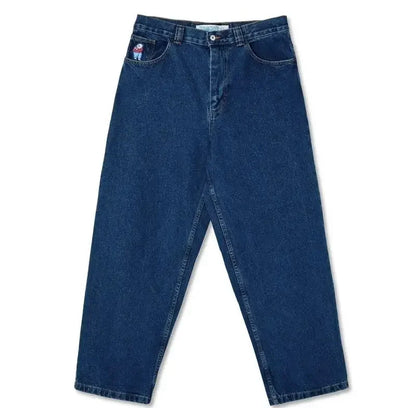 retro deep blue polar big boy baggy jeans mens women gothic wide leg trouser y2k hip hop cartoon embroidery streetwear jeans vintage washed jeans