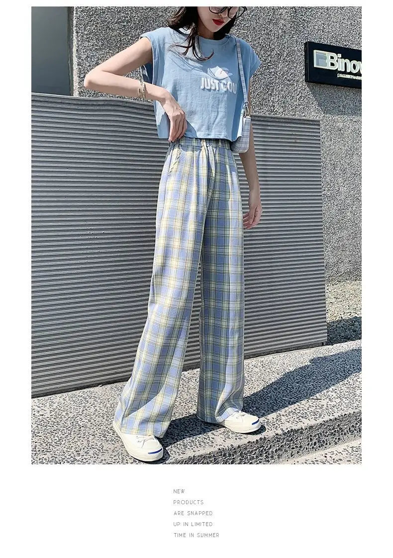 Checkered Pants Plaid Women's Free Shopping Loose Straight Wide-leg Wild Straight Casual Plaid Street King Limited
