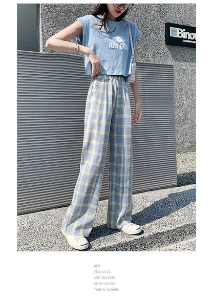Checkered Pants Plaid Women's Free Shopping Loose Straight Wide-leg Wild Straight Casual Plaid Street King Limited