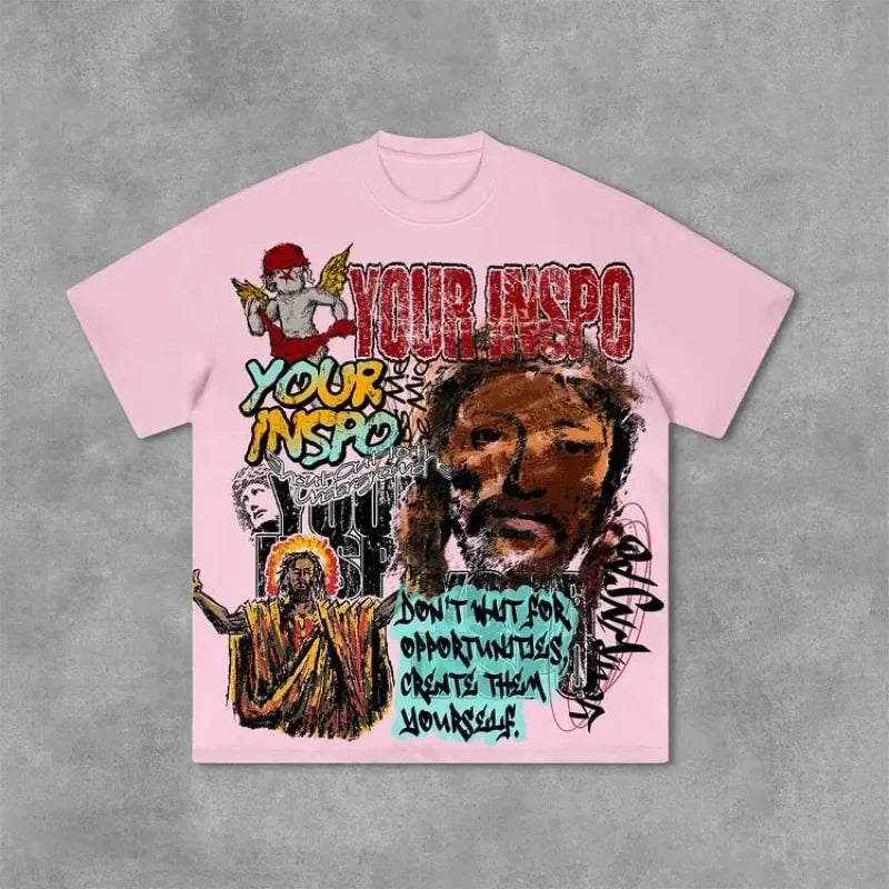 Y2k streetwear Gothic American Father print pattern oversized T-shirt women's casual loose and versatile short sleeved shirt Street King Limited