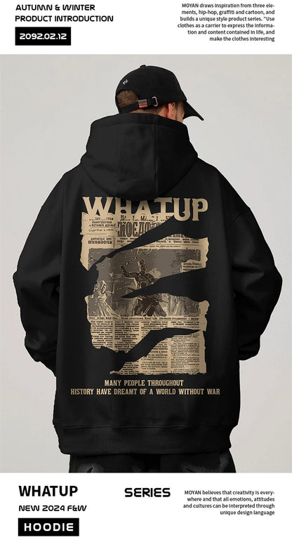 New Gothic Newspaper Graphic Print Hooded Sweatshirt For Men Fleece Hip Hop Fashion Pullover Hoodies Autumn Y2K Streetwear Hoody Street King Limited