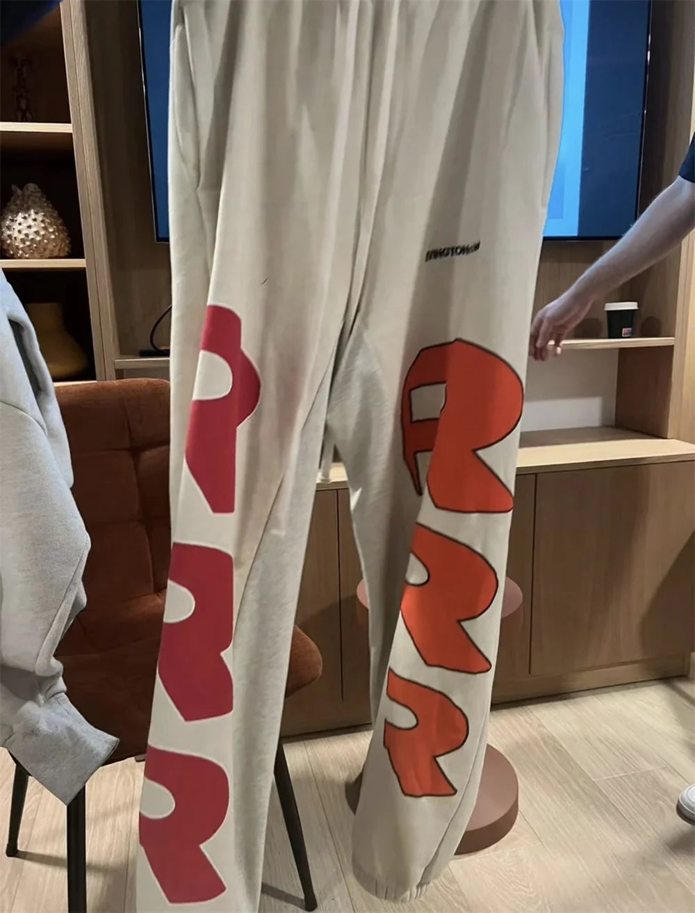RRR123 24FW Sunshine Wash Brown Flower Grey Loose Drawstring Feet Guard Pants Street King Limited