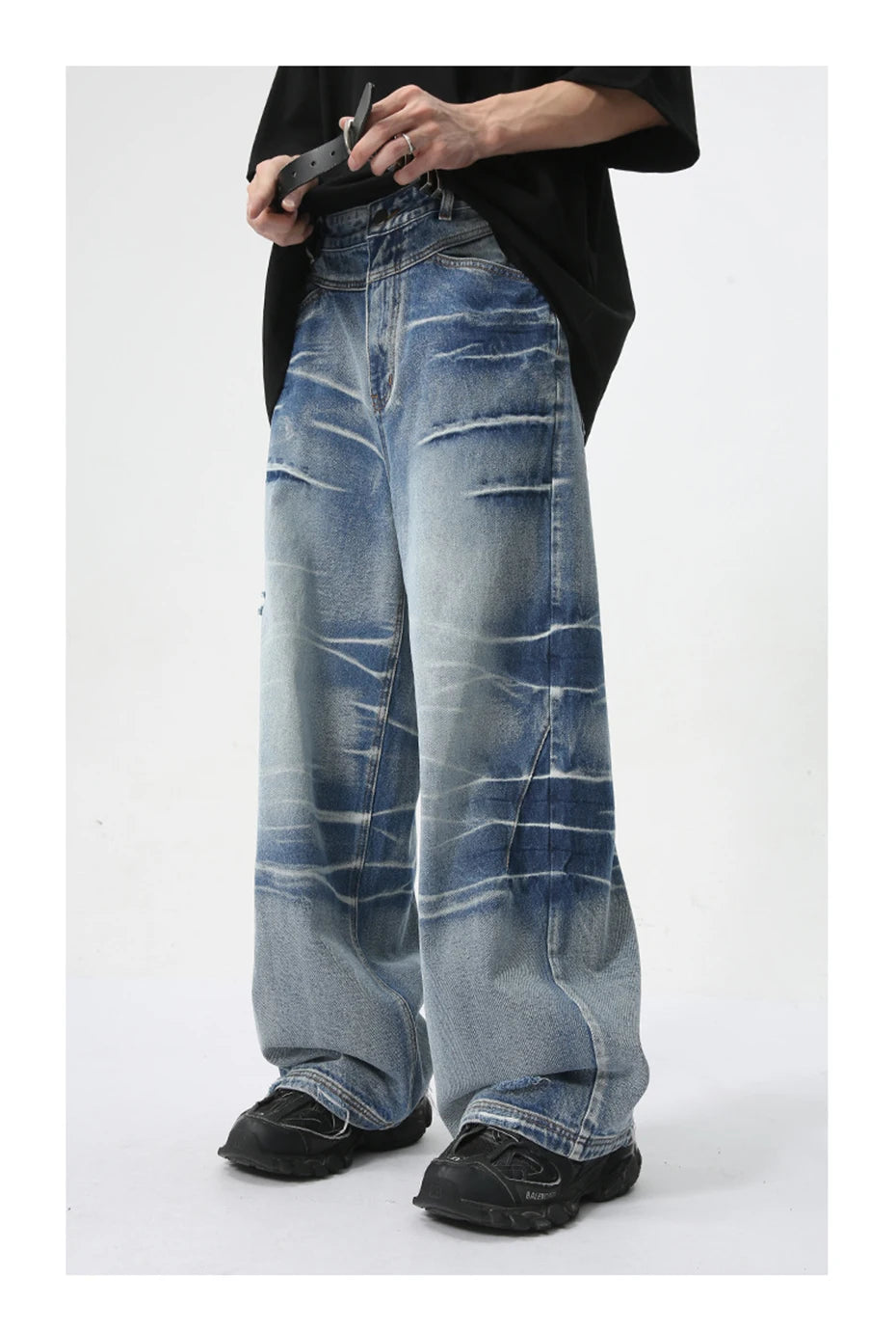 vintage blue baggy jeans man loose straight denim pants harajuku hip hop jeans trousers men unique jeans style 4721