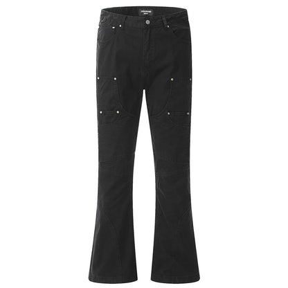 men fashion slim flared jeans irregular patchwork black denim pants male unique jeans style 4260
