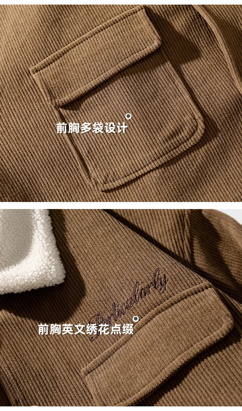 fashion men lamb fleece polo collar cotton padded coat winter embroidery loose thicken warm corduroy wadded jacket male outwear unique default style 6055