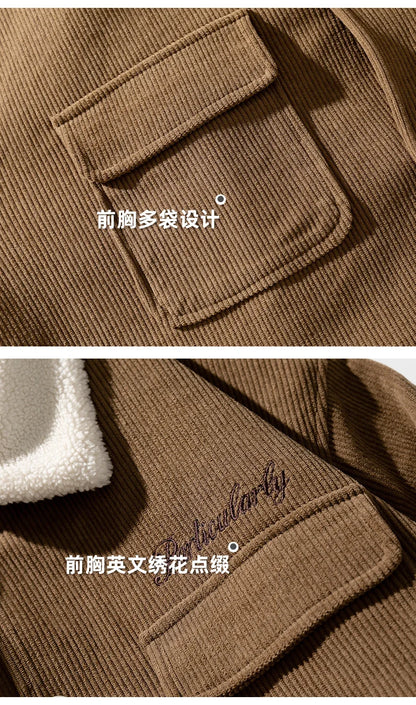 fashion men lamb fleece polo collar cotton padded coat winter embroidery loose thicken warm corduroy wadded jacket male outwear unique default style 6055