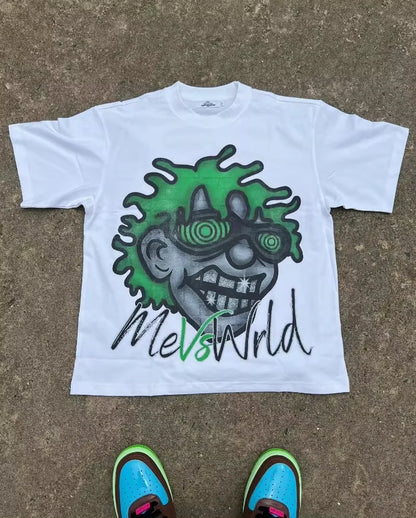 American Y2K New Popular Pattern Printing Cotton Spot T-shirt Men Street Hip Hop Vintage Loose Short Sleeve Casual Joker T-shirt Street King Limited
