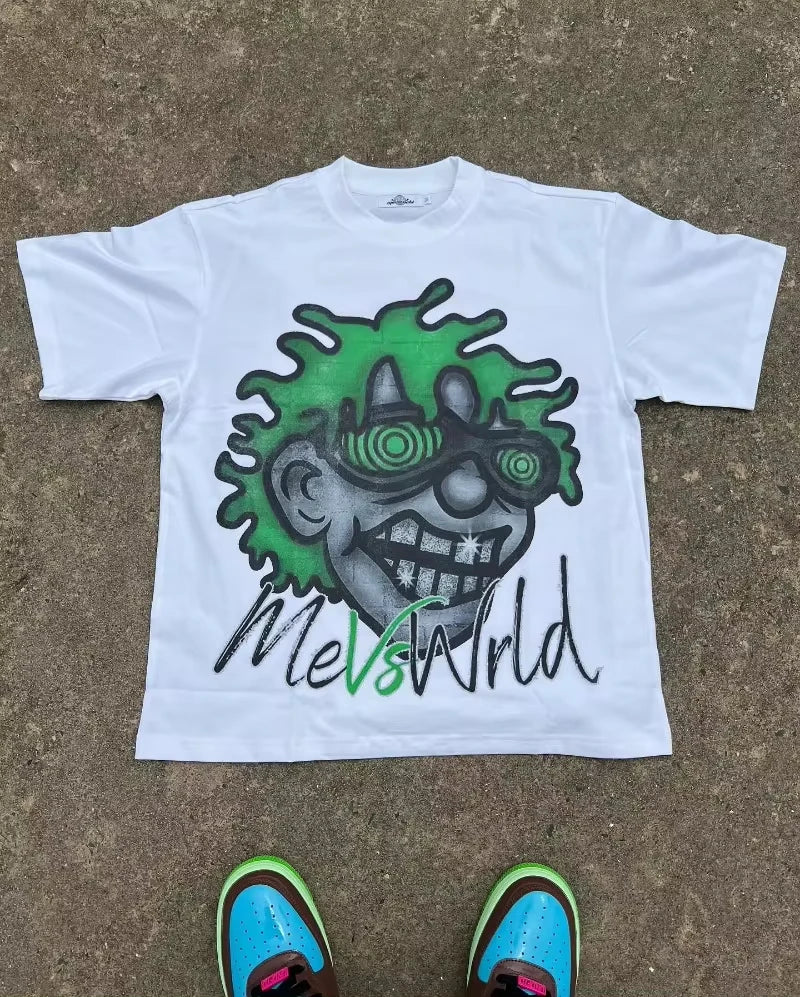 American Y2K New Popular Pattern Printing Cotton Spot T-shirt Men Street Hip Hop Vintage Loose Short Sleeve Casual Joker T-shirt Street King Limited