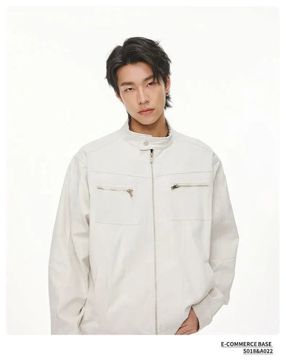 men retro casual stand collar streetwear fashion loose lightweight short motorcycle jacket women spring autumn coat outerwear unique shorts style 411