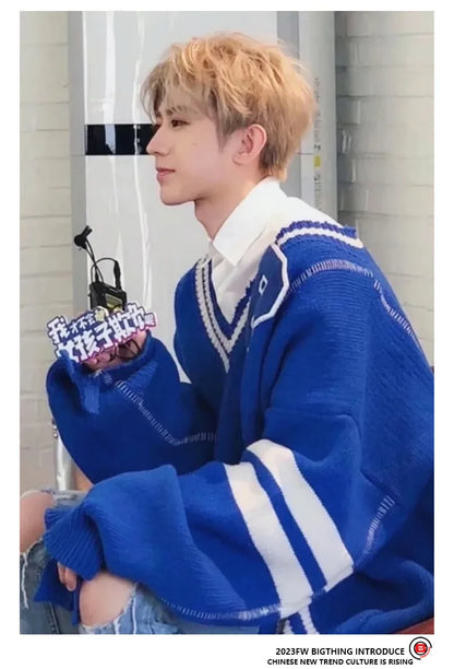 New 2023 Men Luxury Blue Raf P Flocking Stripe Gentleman Classic Cotton Knit Casual Sweaters Pullover Asian Size High Drake #576 Street King Limited