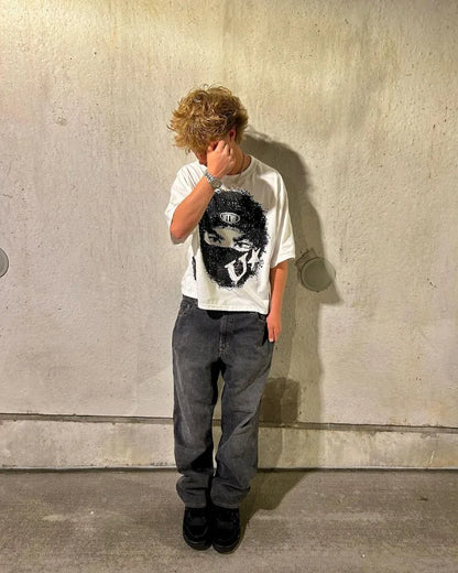Summer Gothic Trendy Brand Rock Hip-hop New T-shirt Men Y2k American Street Retro Anime Print Oversized Short-sleeved Tops Women Street King Limited