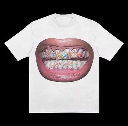 American Fashion Trend Pattern Printed Cotton Spot T-shirt Women Y2K New Street Popular Loose Short Sleeved Couple Joker T-shirt Street King Limited