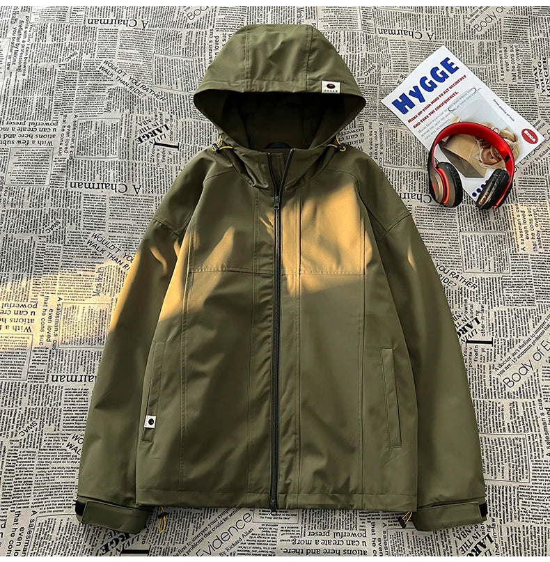 autumn spring casual mens outdoor jacket basic solid colour hooded windbreaker unisex coats waterproof male jackets unique default style 5134