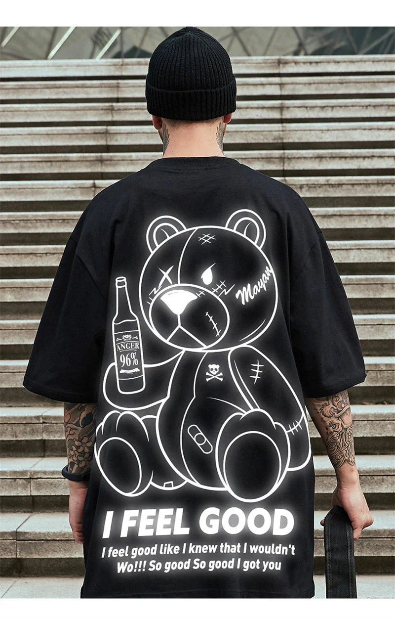 Men Harajuku Fashion T Shirt Bear beer print Kawaii Tshirt Hip Hop Streetwear T-Shirts 2022 Summer Casual Oversized Tees Tops Street King Limited