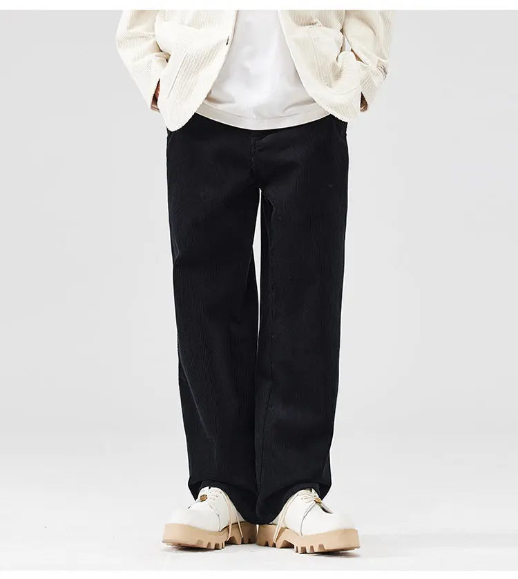 corduroy pants mens fashion loose casual straight large size wide leg baggy trousers office man commuter business corduroy pant unique default style 2066