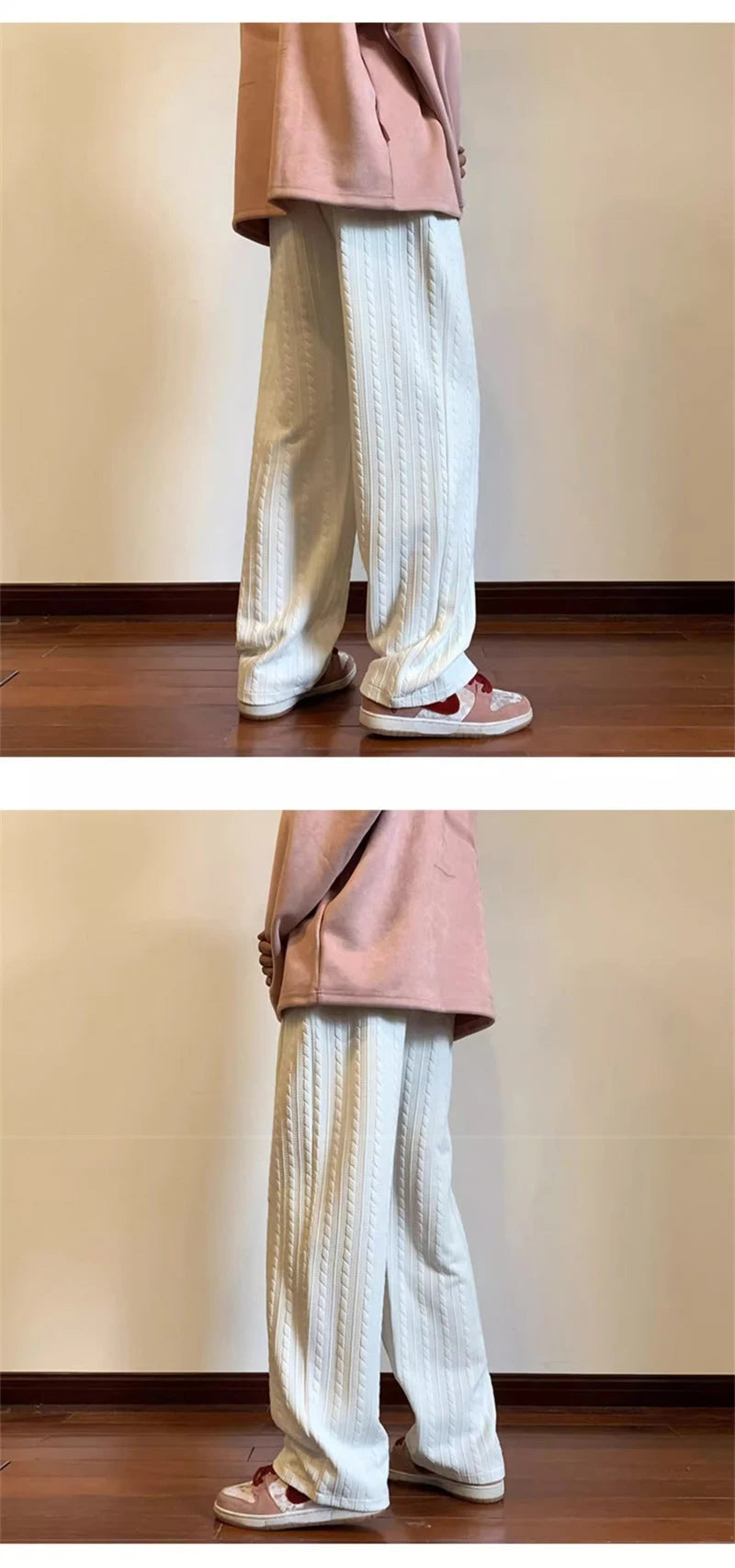 autumn waffle foam striped design pants for men new high street wide leg straight trousers casual y2k vintage pantalones hombre unique default style 106